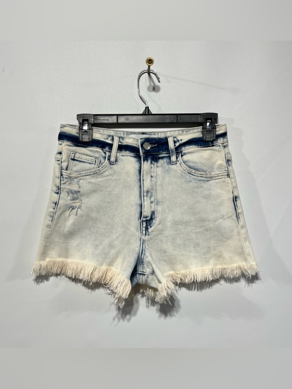 VERVET High-Rise Acid Wash Frayed Denim Shorts - White & Blue Size Medium NWT